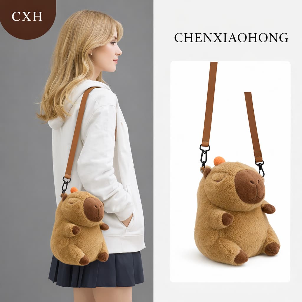CHENXIAOHONG Bolsa de ombro de pelúcia em formato de capivara, fofa e ideal para crianças | Macia e leve.