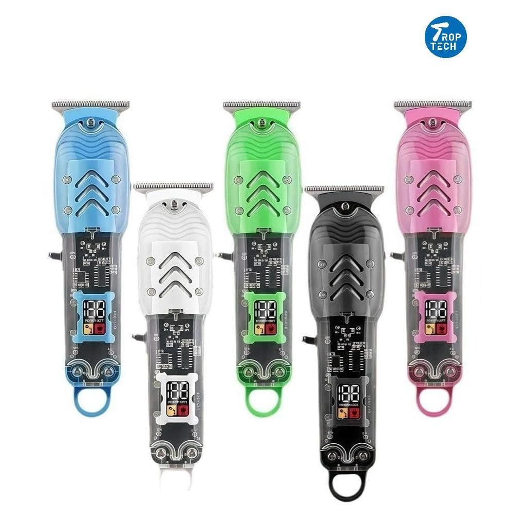 Máquina De Cortar Cabelo Profissional Smart Lcd Display， Barbeador Eletrico Transparente Sem Fio