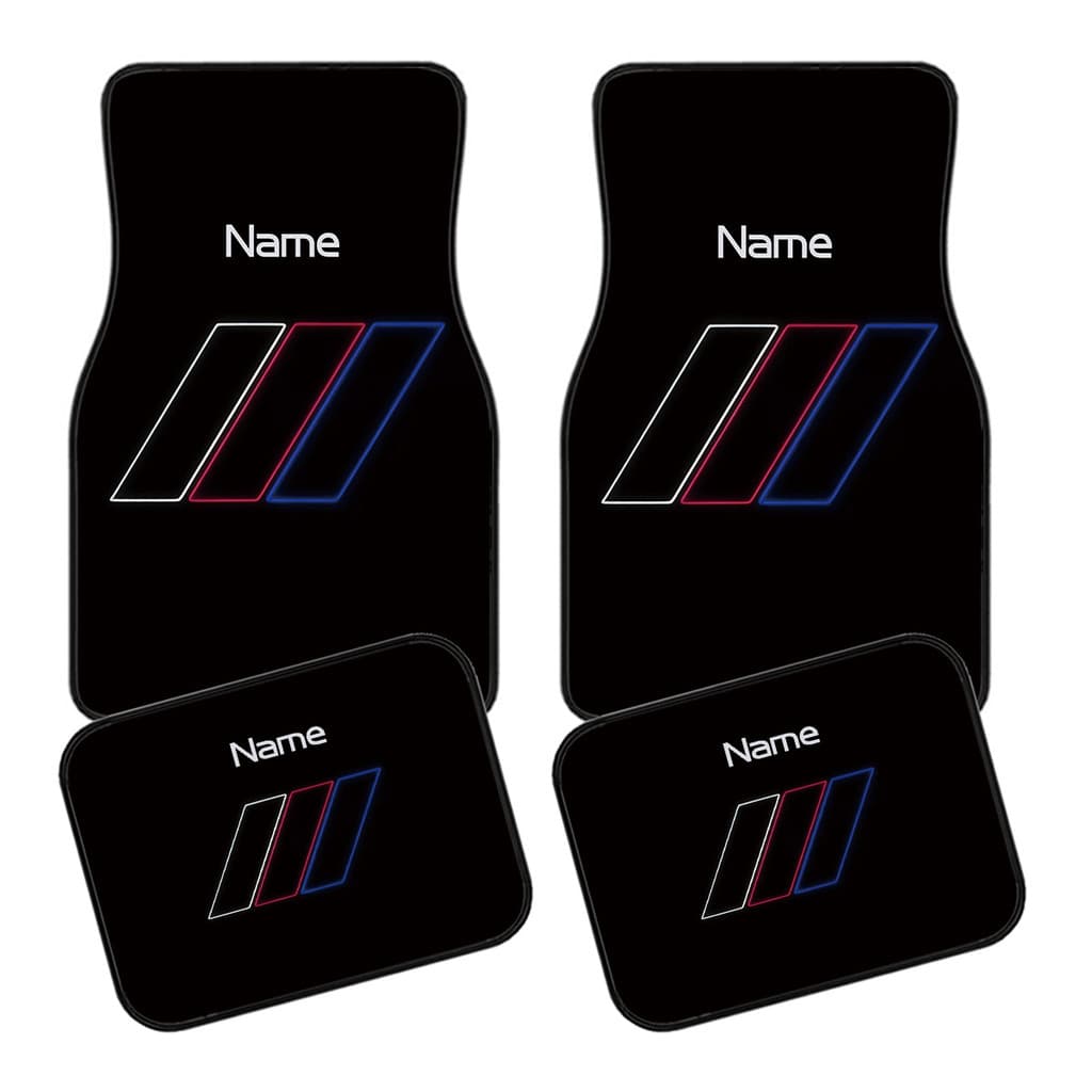 Conjunto de quatro peças com texto personalizado exclusivo para pés de carro - Design de listras de três cores - Decoraç