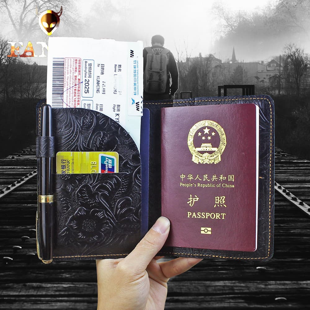 Bolsa de passaporte artesanal de couro, primeira camada, retrô, porta-passaporte, simples, multifuncional, porta-passapo