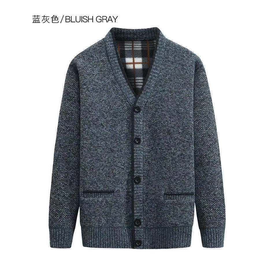 Novo forro de lã masculino idoso de meia-idade engrossado Extra grande camisola Cardigan Casual com decote em V pai de m