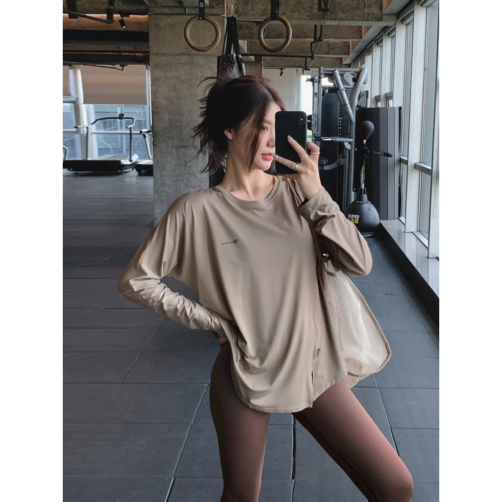 Mais fino olhar tamanho grande gordura mm Fitness wear feminino cor sólida solta esportes camiseta de secagem rápida cor