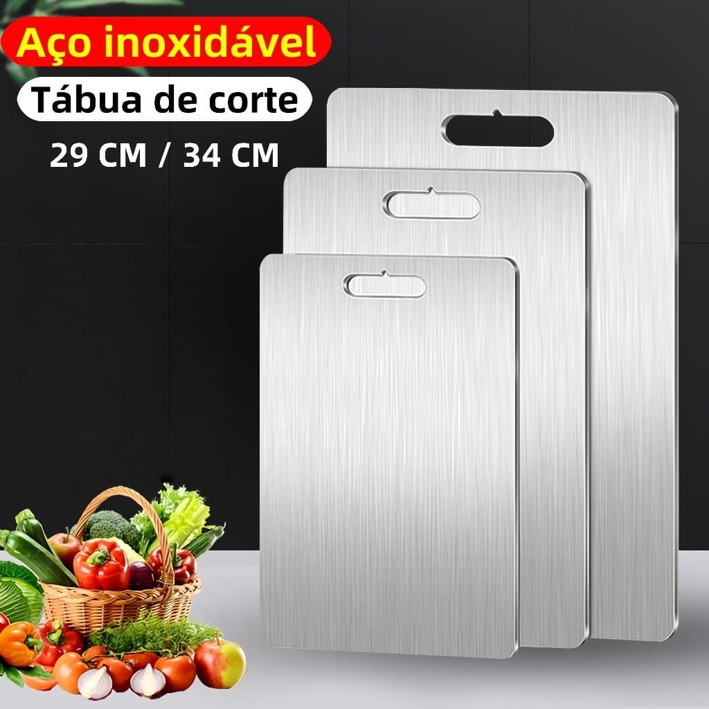 Tabua de Corte em Aço Inoxidável Profissional, Multifuncional, Anti-mofo e Antibiótica | 29CM/34cm