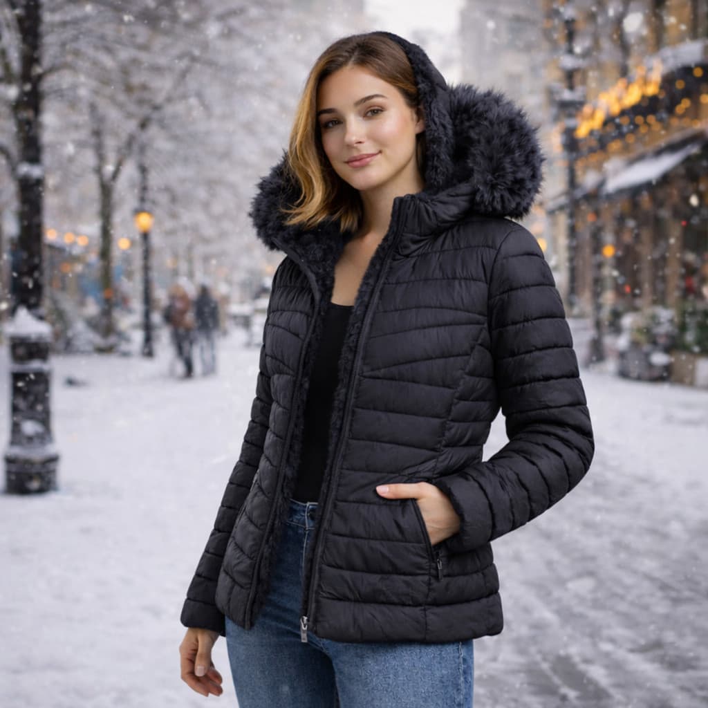 Jaqueta Bobojaco Puffer Feminina Inverno Capuz Removivel Impermeavel Frio Peluciada