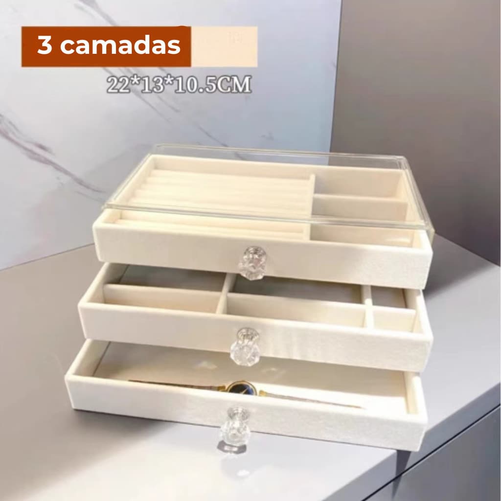 Porta Joia Acrílico Luxo Com 3 Camadas Brinco Anel Compartimento caixa de armazenamento de jóias
