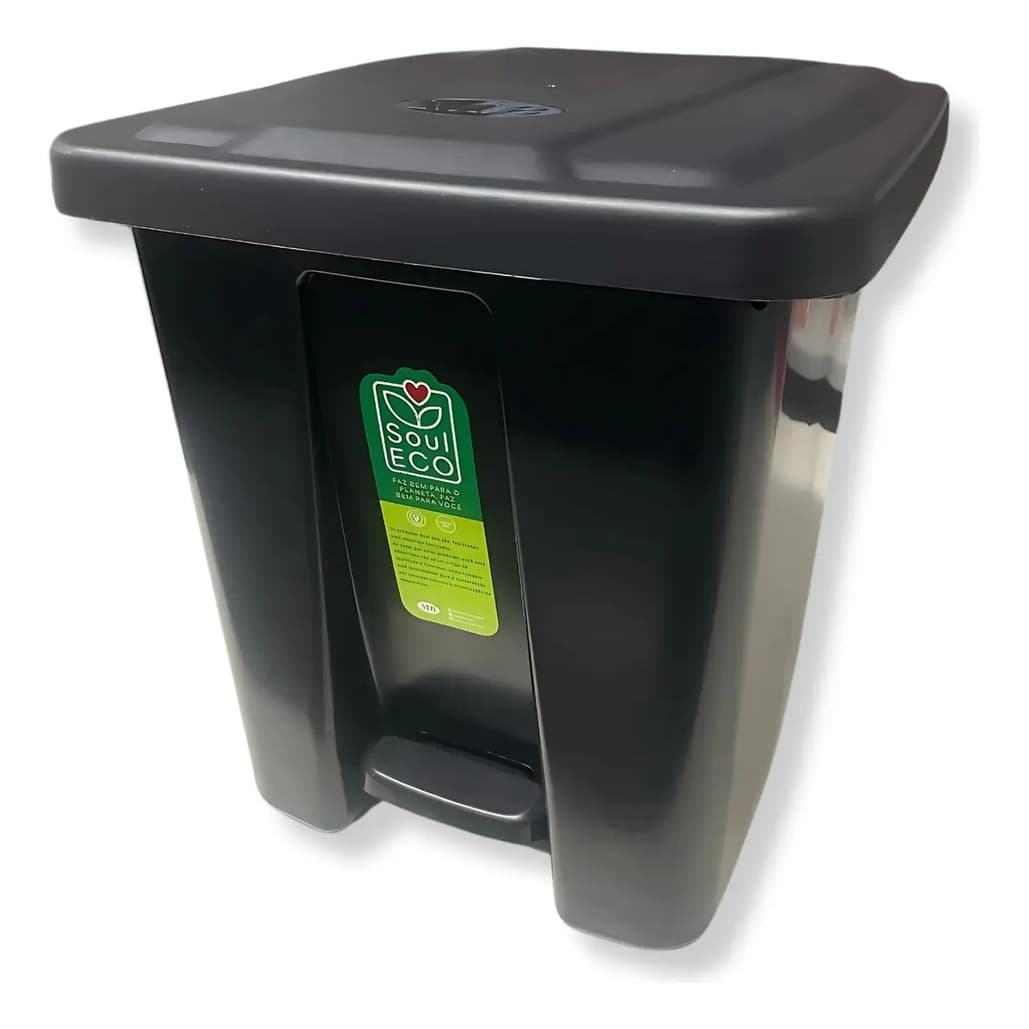 Lixeiras Com Tampa E Pedal 15 Litros Profissional Plástico Resistente Preto
