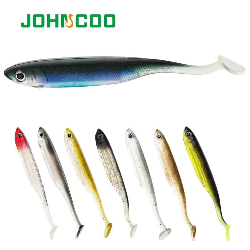 JOHNCOO Isca Macia Rainbow Minnow 5.4G 9.7G Iscas de Pesca com Cauda em T Iscas Artificiais Macias 5 peças de Silic