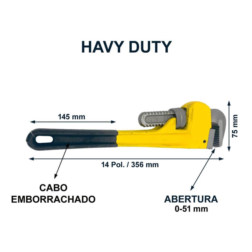 Chave Grifo 14 Pol Ferramenta Heavy Duty Industrial Para Tubo Pesado Cabo Emborrachado