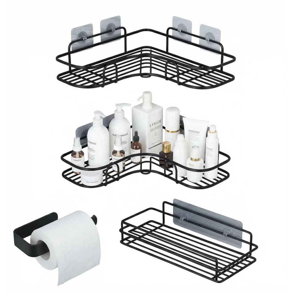 1/2/3/4 Prateleira Suporte De Banheiro Para Parede Cozinha Com Alto Adesivos Porta Shampoo Rack