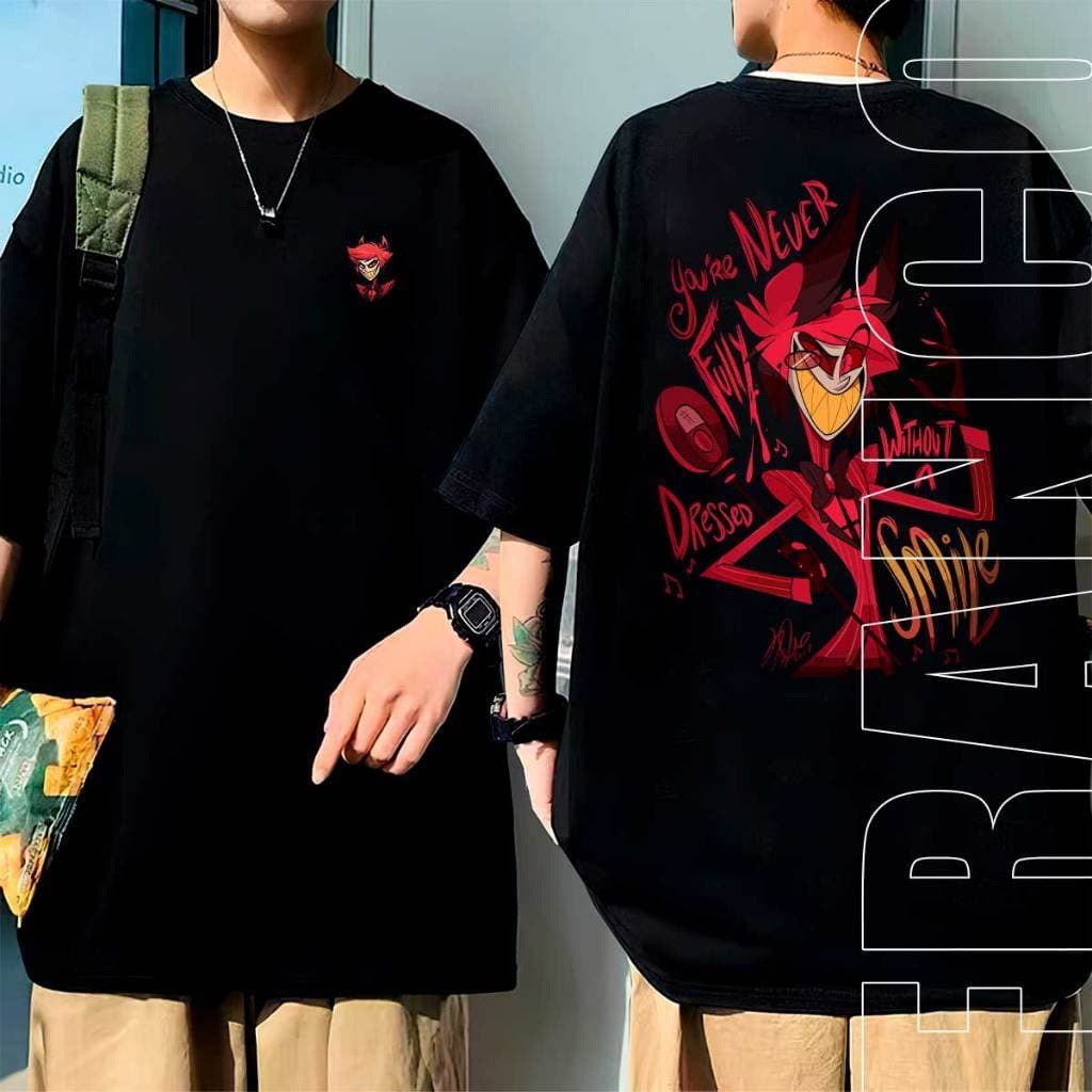 Camiseta Oversized Alastor de Hotel Hazbin Camisa Estampa Desenho Unissex Feminino Masculino