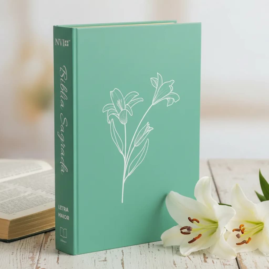 Biblia Feminina NVI | Letra Maior | Lírios Verde | Capa Dura