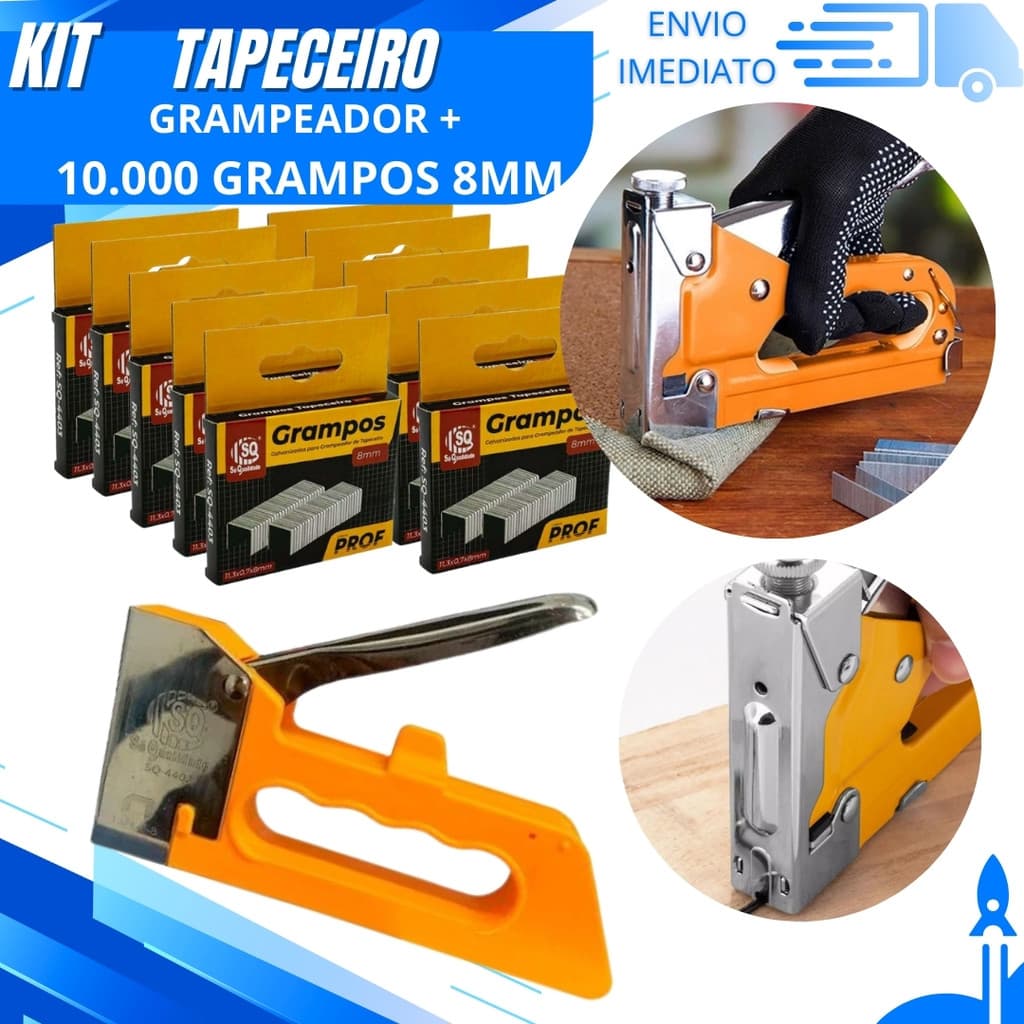 Grampeador Tapeceiro Ou Grampos Profissional com Grampos 8mm Ideal para Estofados e Marcenaria e uso Doméstico