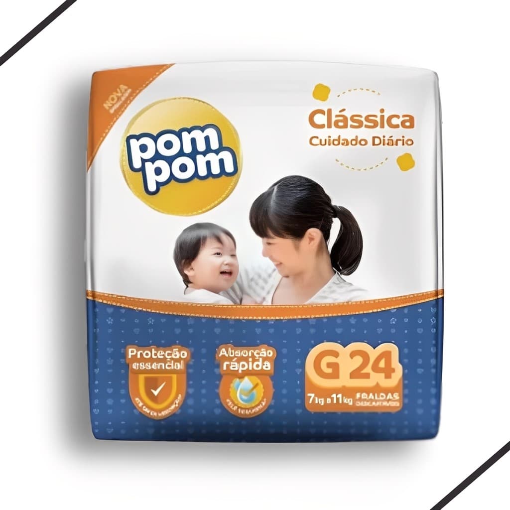 Fralda Descartável Pom Pom Clássica Tamanho G Pacote Jumbo 24 Unidades