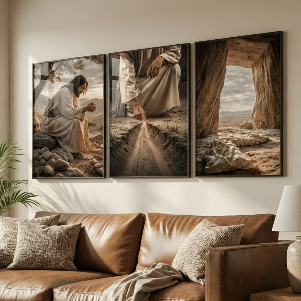3 Quadros Decorativos Jesus Cristo com Vidro Moldura Caixa Alta Premium