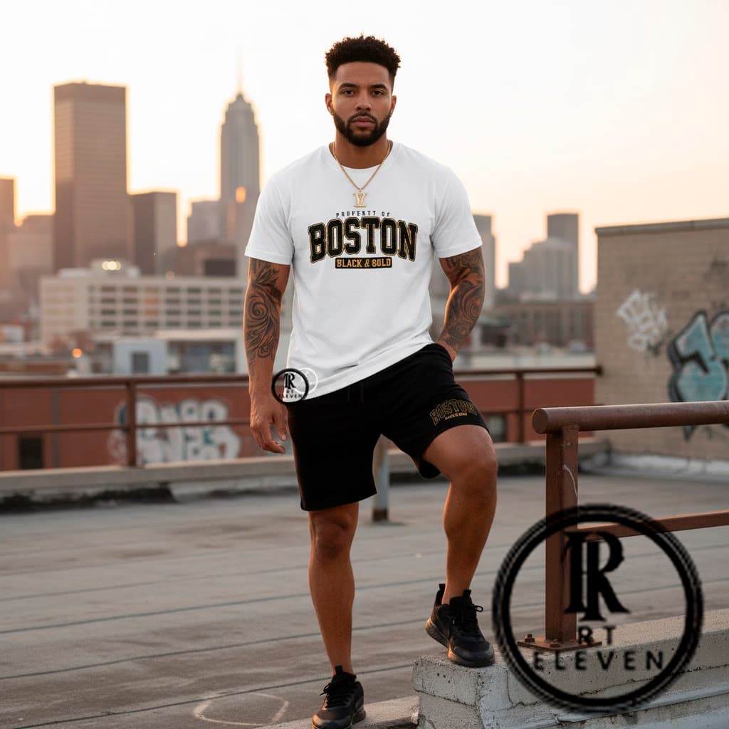 Kit Camiseta Masculina 100% Algodão Bermuda Moletom Lançamento Estampada Boston Black Confortavel Diversas cores Unissex