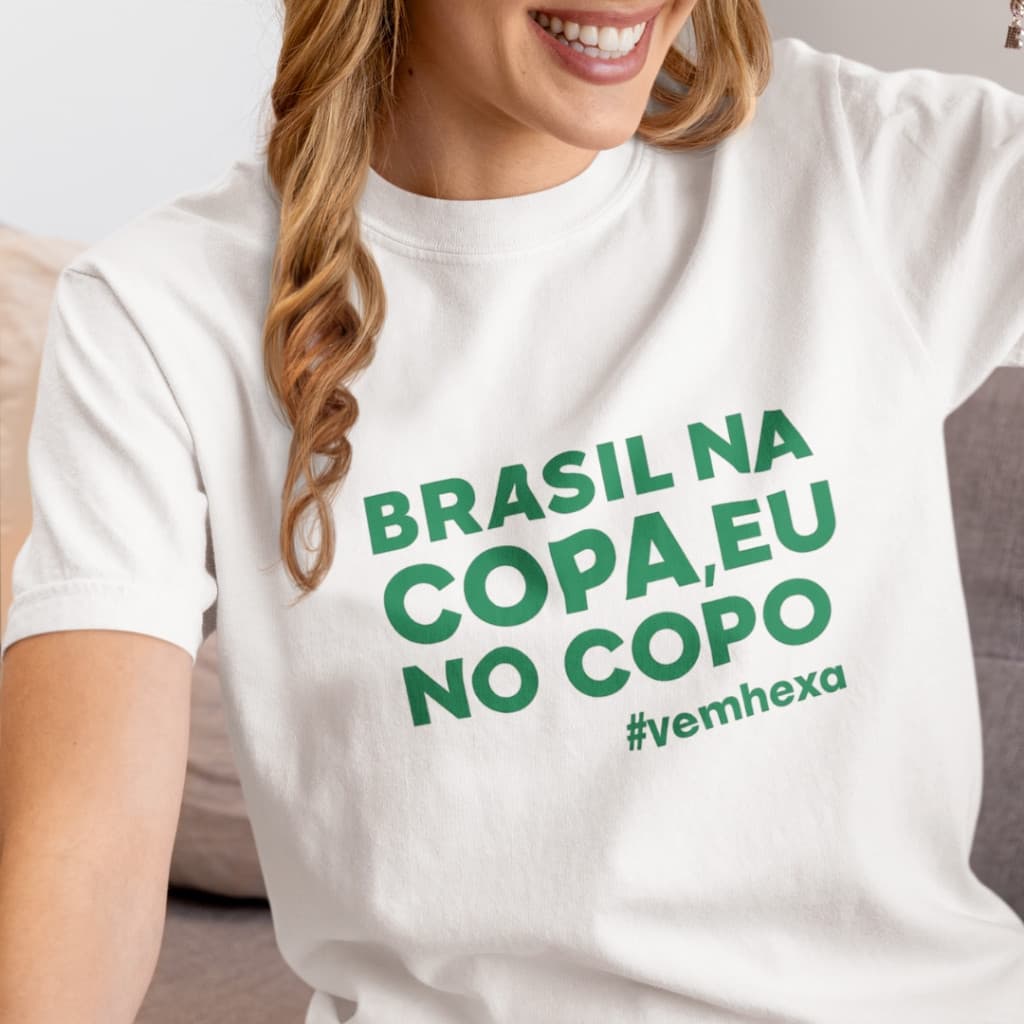 Camiseta Engraçada Copa do Mundo Frase Brasil Na Copa eu No Copo - Blusa Unissex Amigos Confra