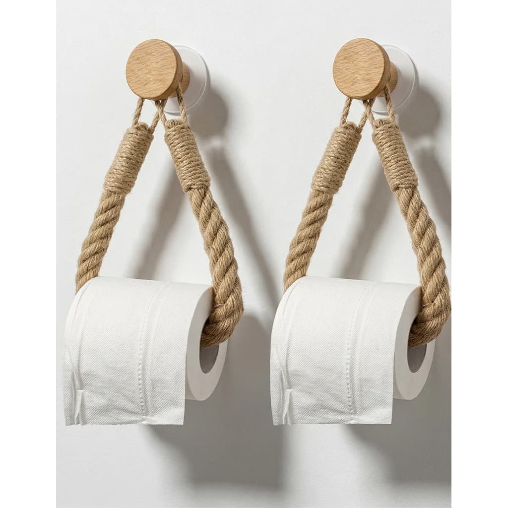 Kit 2 Porta Papel Higiênico Artesanal Corda Rústica Adesivo