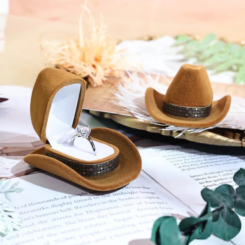 Caixa de Anel Personalizada em Forma de Chapéu de Cowboy Ocidental