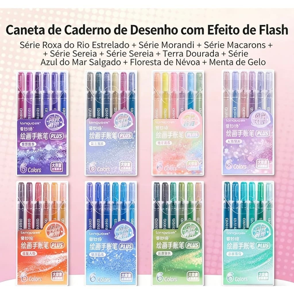Caneta Gel Glitter Colorida para Bullet Journal ✨ Alta Pigmentação | Efeito Brilhante Neon | Canetas para Desenho, Anota