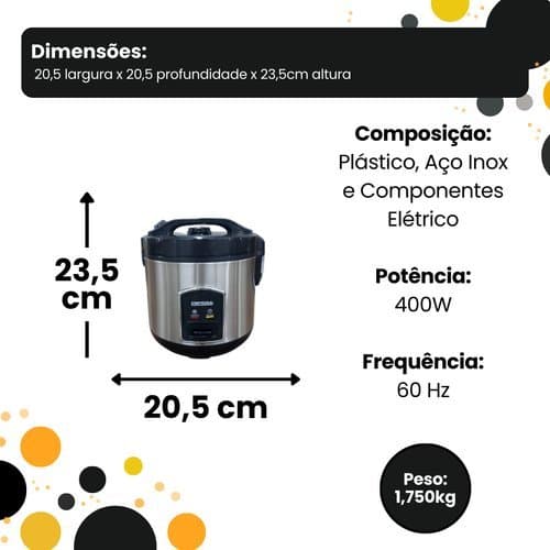 Panela Eletrica Arroz Cozimento Rápido Capacidade 1 Litro Preto 220v