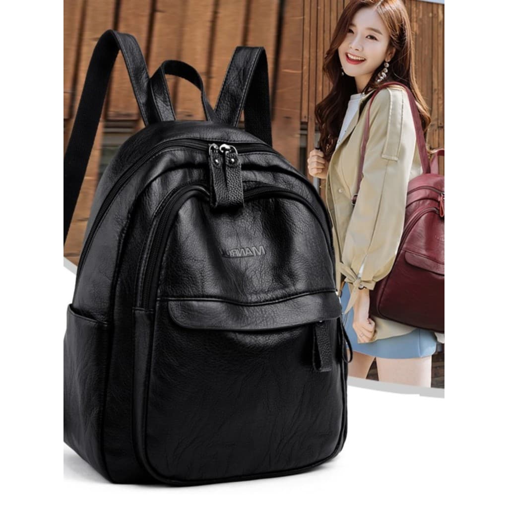 Francês MKPREF mochila senhoras All-Match na moda saco de couro macio simples moda mochila grande capacidade Casual saco