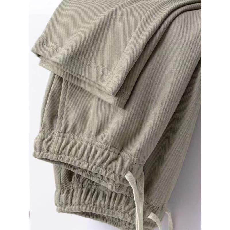 2026 primavera verão 300g cinza verde sarja reta calças casuais masculinas cor sólida solta Drape All-Match esportes Swe