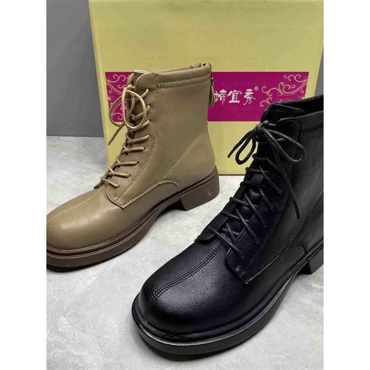 Botas Martin planas femininas estilo britânico frito rua botas curtas 2025 novo estilo outono inverno forro de lã com zí