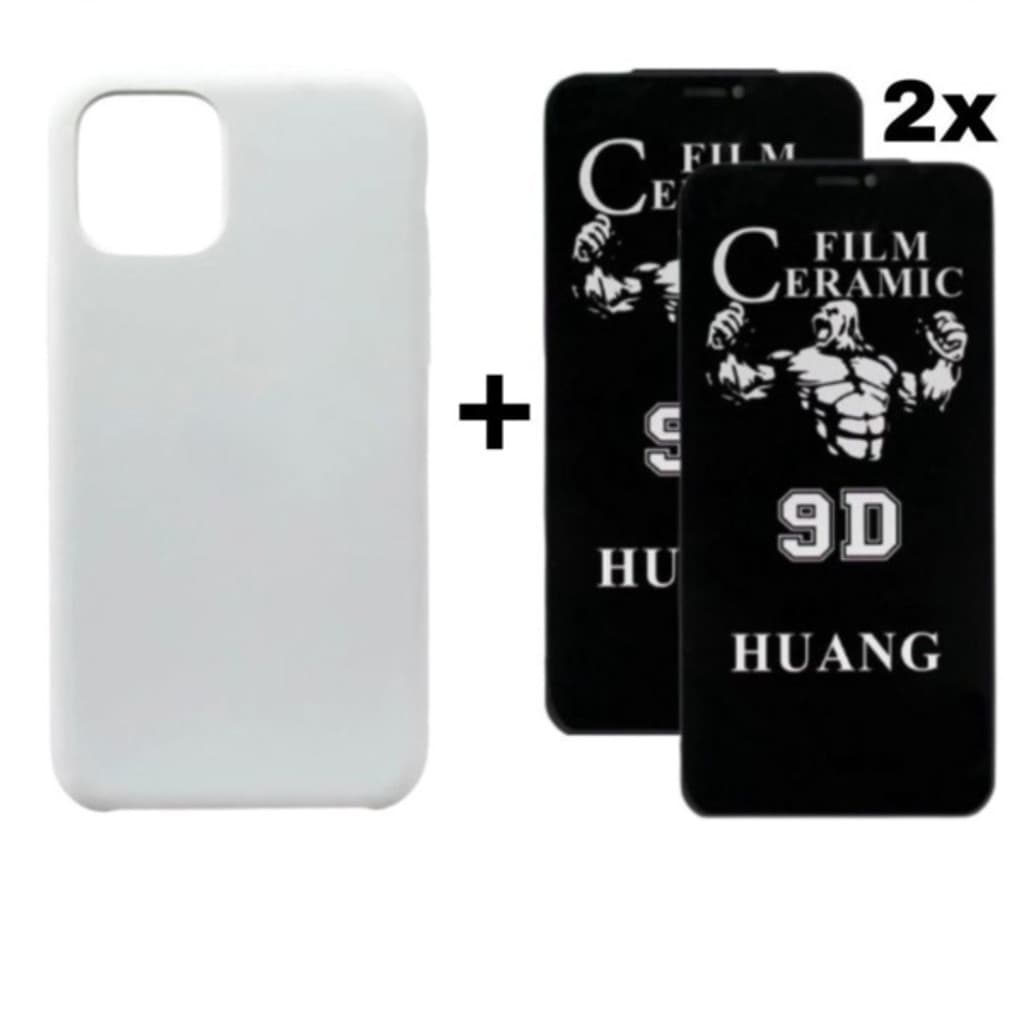 Kit 3em1 Case Branca + 2X Película Cerâmica Privacidade Para iPhone 11 12 13 14 15 16 Pro Max - JK