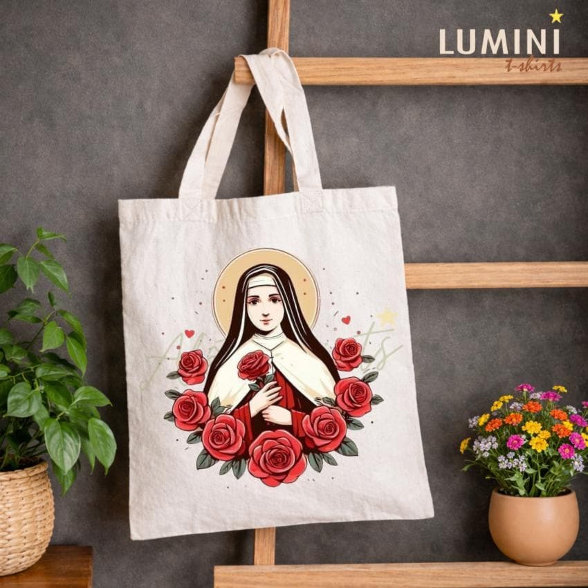Bolsa ECOBAG sacola SANTA TERESINHA flores Unissex ecobag Católica Cristã Casual Verão igreja cristã artigos religiosos