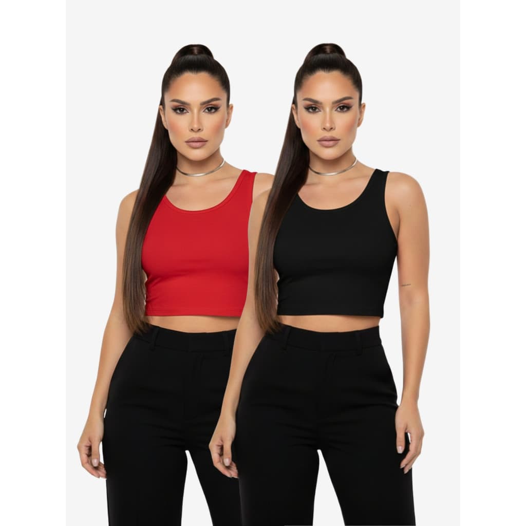 Kit 2 Cropped Regata Suplex Forrado Feminino – Básico Premium Conforto