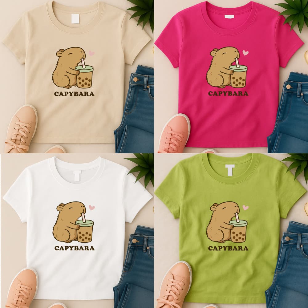 Camiseta Blusinha Básica Meninas Capivara Capybara Fofos Modinha Trends