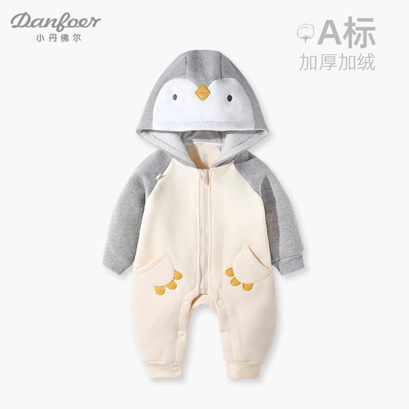 Bebê outono inverno forro de lã macacão bebê quente com capuz macacão Outing abraço roupas estilo bonito macacão com zíp