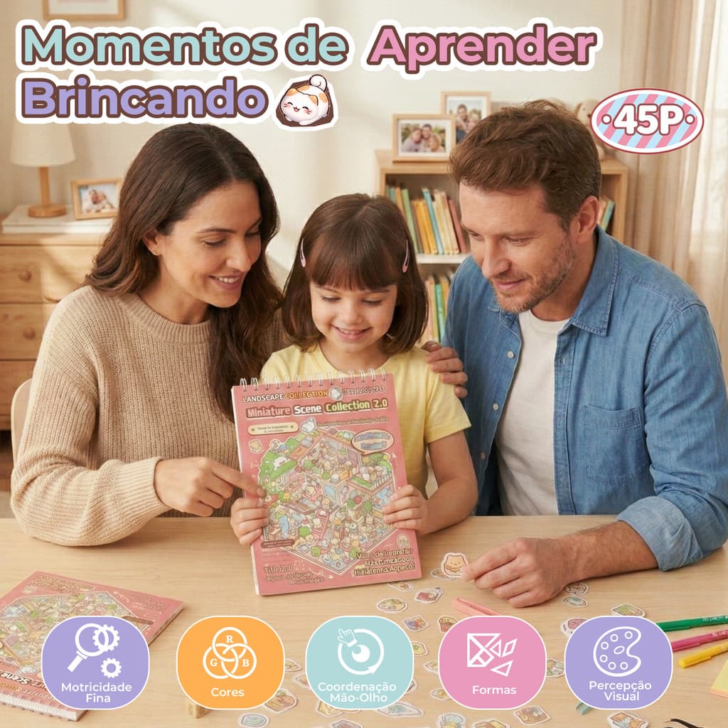 Caderno Adesivos 3D Livro de Cenários Kawaii DIY Scrapbooking Infantil Diário Fofo Menina Kit Adesivo Reutilizável