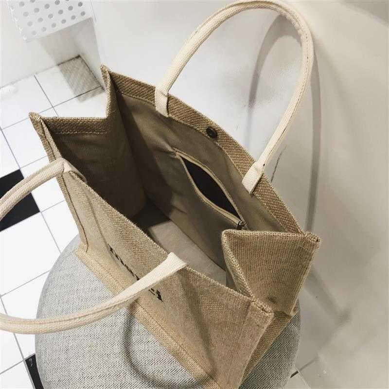 Saco grande feminino novo estilo saco de lona de linho portátil simples saco de arquivo grande capacidade estudante saco