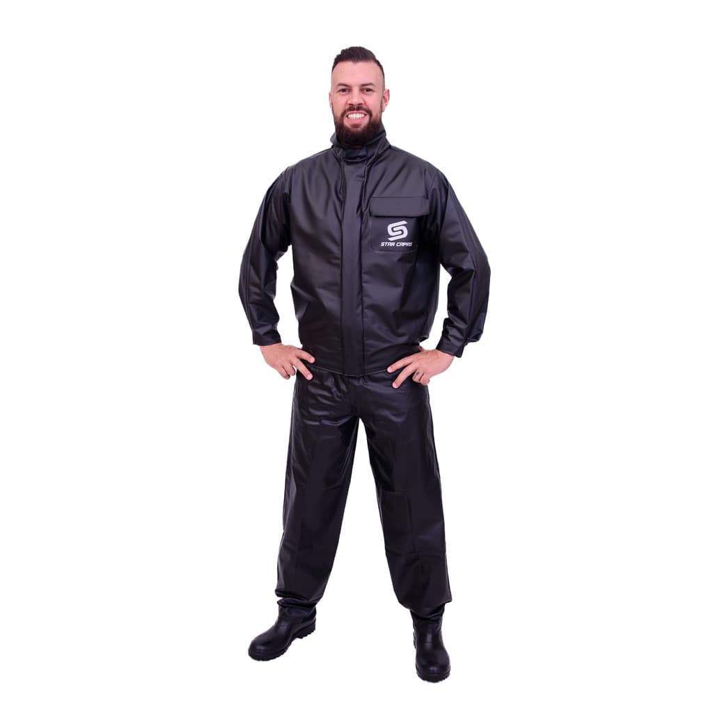 Conjunto Capa de Chuva Motoqueiro Moto Elétrica PVC 100% Impermeável C/ 2 Bolsos