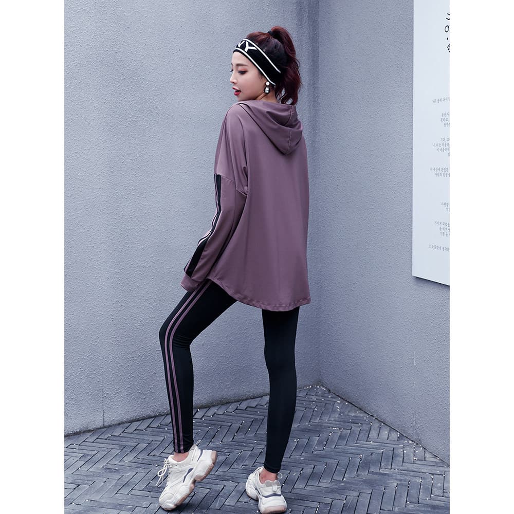 Tamanho grande roupas de Fitness feminino gordura mm capa solta nádegas mais magro olhar com capuz jaqueta de manga comp