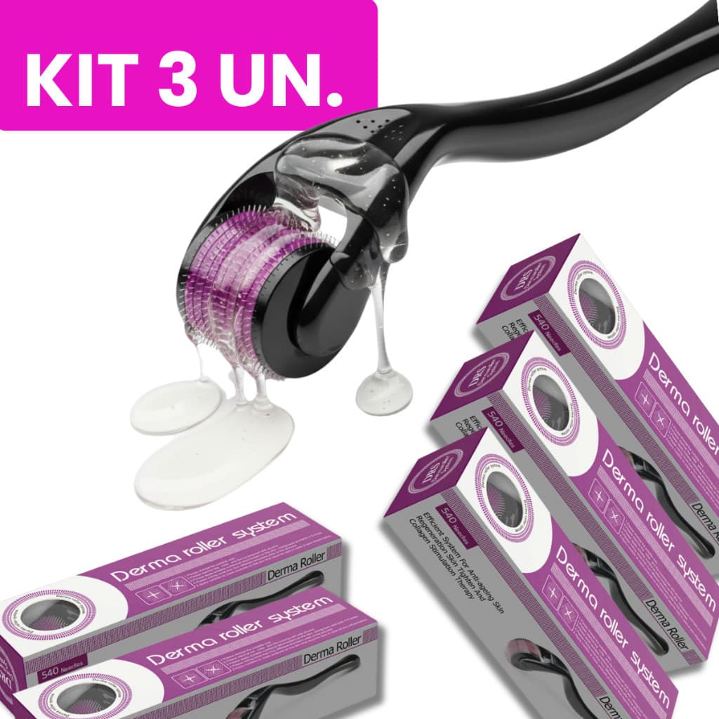 Kit c/ 3 DermaRoller MicroAgulhamento Rolo Agulha System 540 Original Anvisa Preencher Falha Cabelo e Barba Cicatrizes.