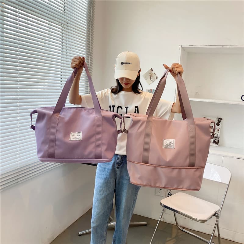 Bolsa de viagem feminina de grande capacidade, leve, esperando por armazenamento de produção, bolsa de bagagem de viagem