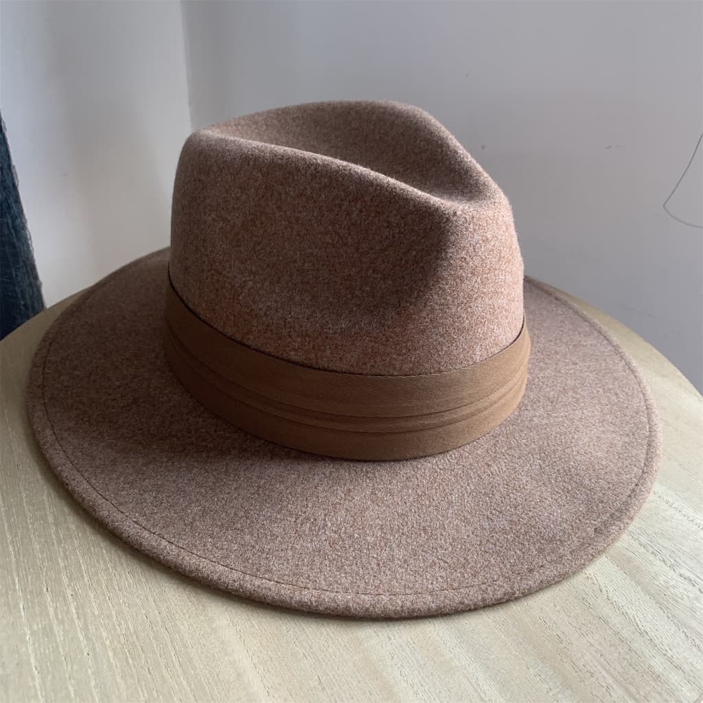 Estilo francês moda café cor outono inverno chapéu de lã de aba plana masculino feminino moda aba larga All-Match europe