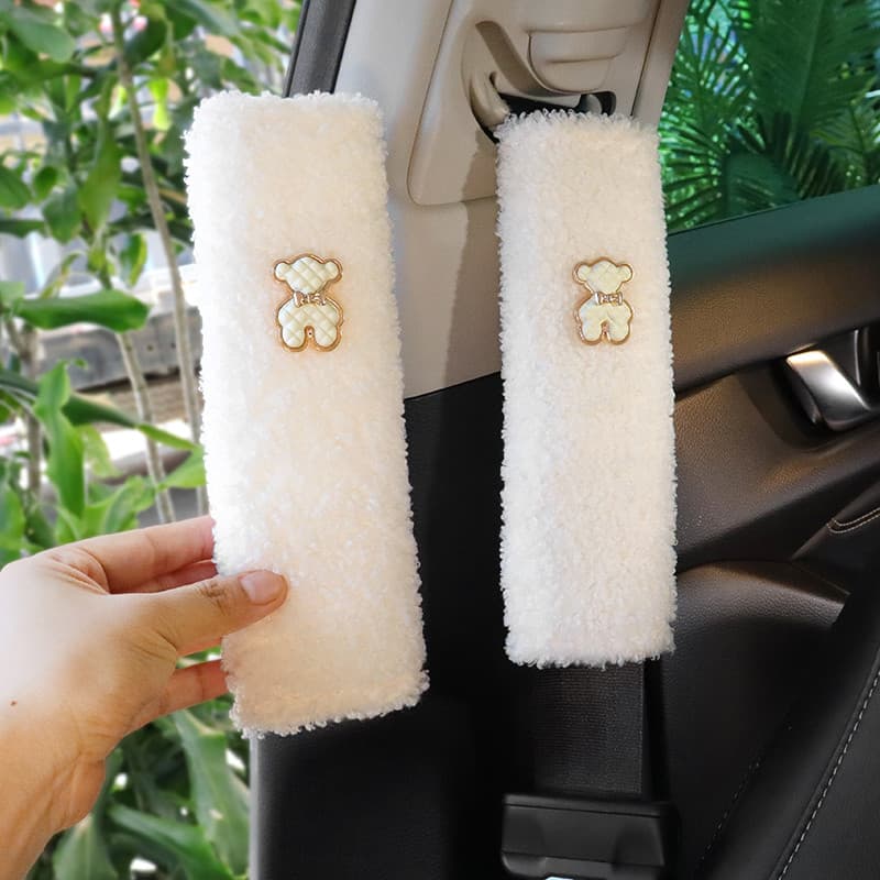 Pequeno urso cinto de segurança do carro capa de ombro de pelúcia dos desenhos animados bonito cinto de segurança do car