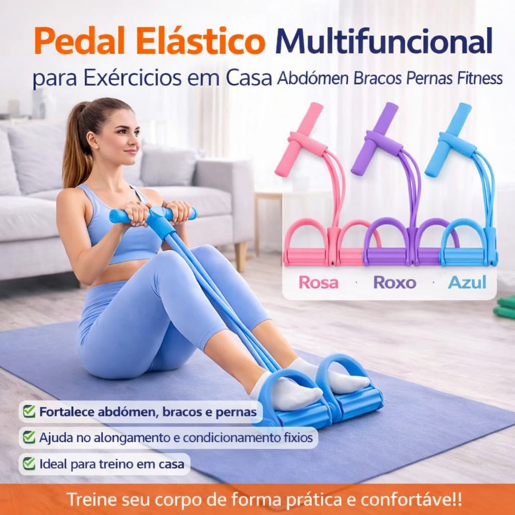 Pedal Elástico Multifuncional para Exercícios em Casa Abdômen Braços Pernas Fitness