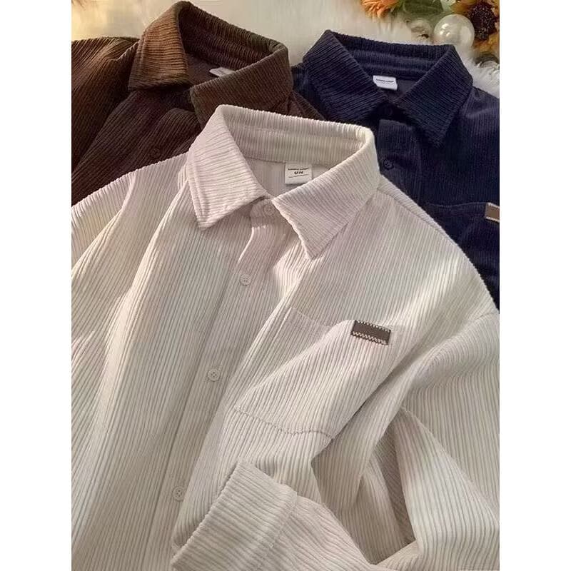 Camisa de veludo masculina de manga comprida High-End sentimento outono inverno estilo Street Wear bonito engrossado jap