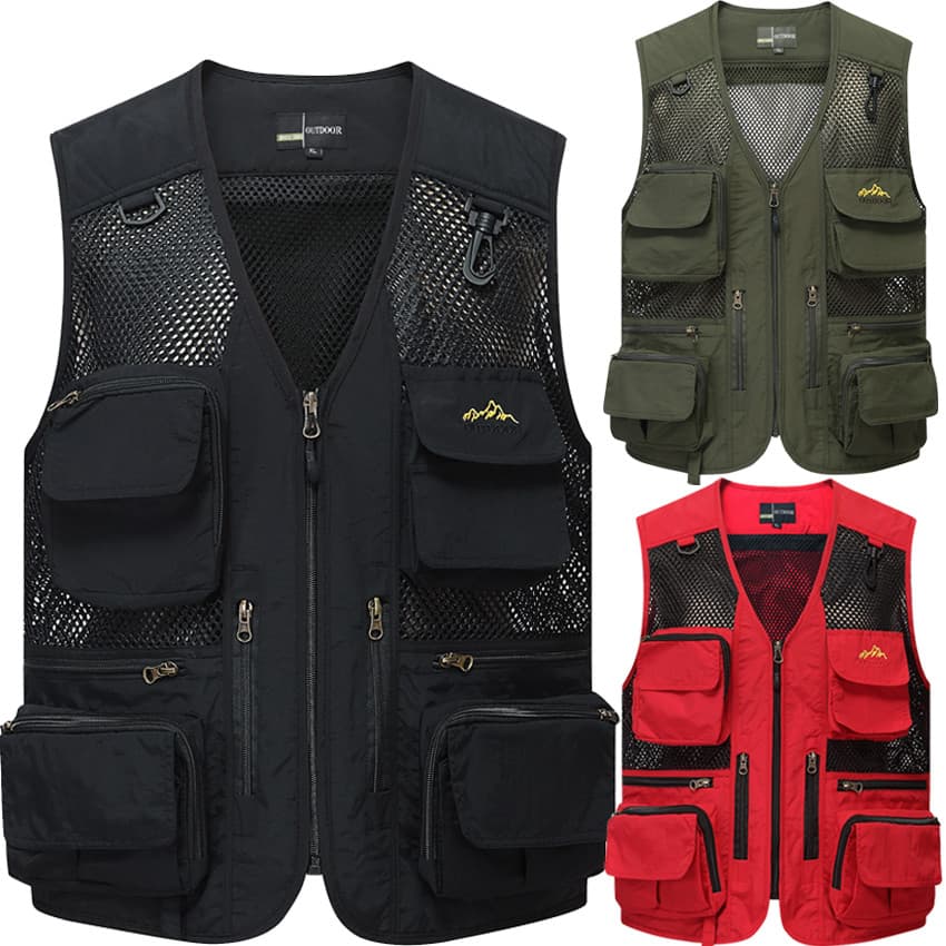 Colete masculino primavera verão fino malha ao ar livre Multi-bolso colete fotografia pesca colete de secagem rápida jaq