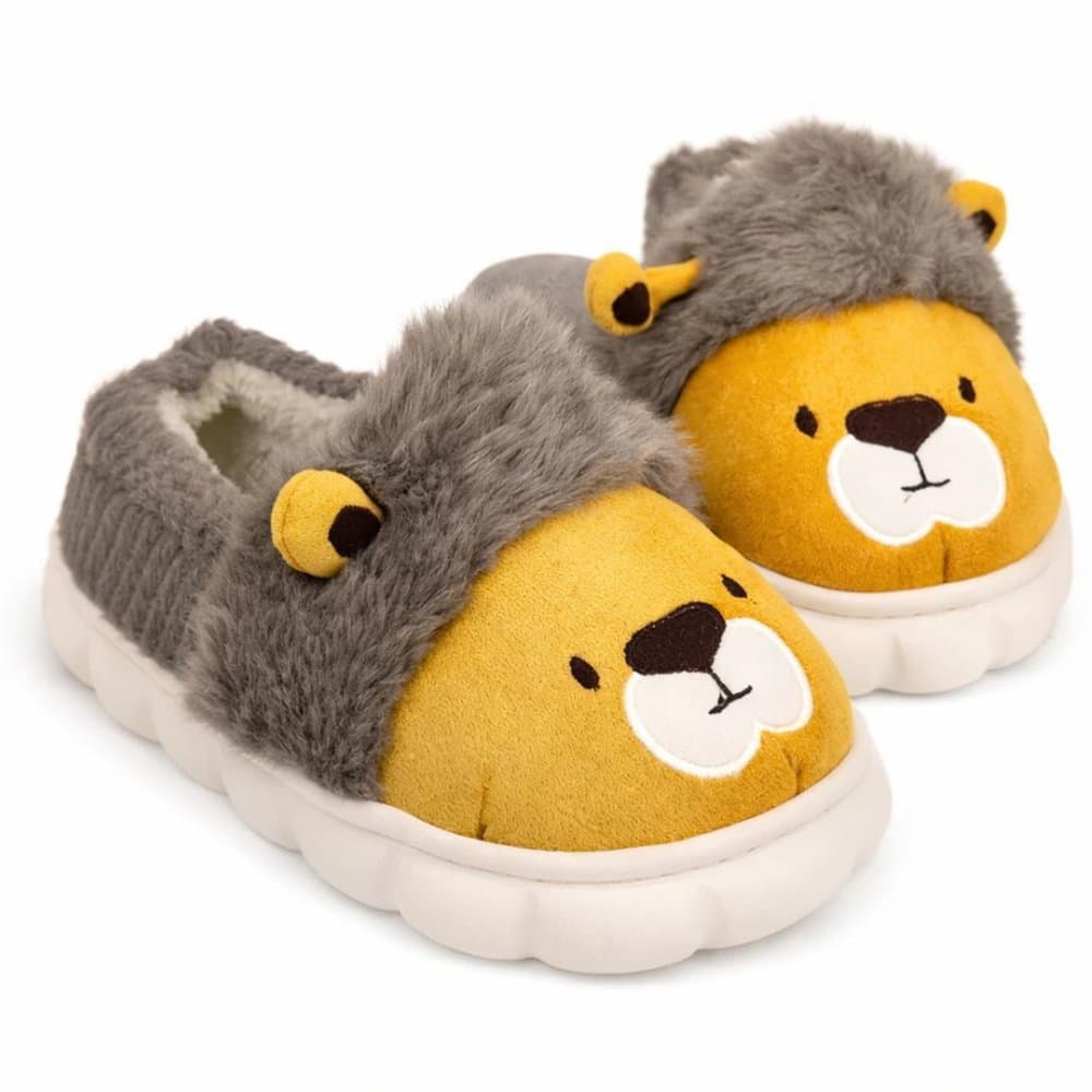 Pantufa Infantil Leãozinho Pelúcia Antiderrapante Quentinha Confortável Inverno Menino Menina