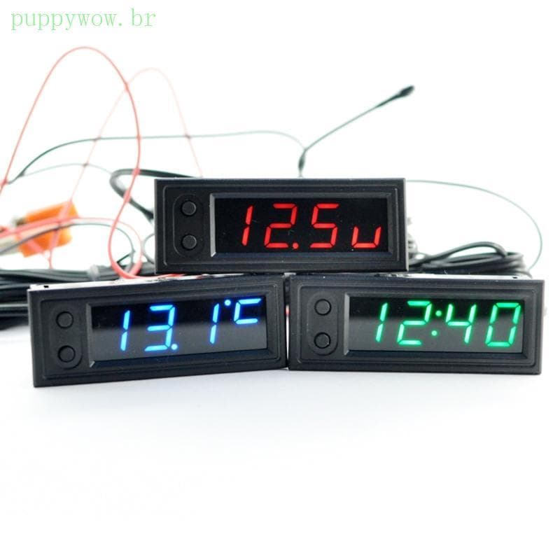 PUP Ajustável Relógio Temperatura Do Carro 12V 3 1 Termômetros Voltímetro Medidor Eletrônico LED Display Digital L