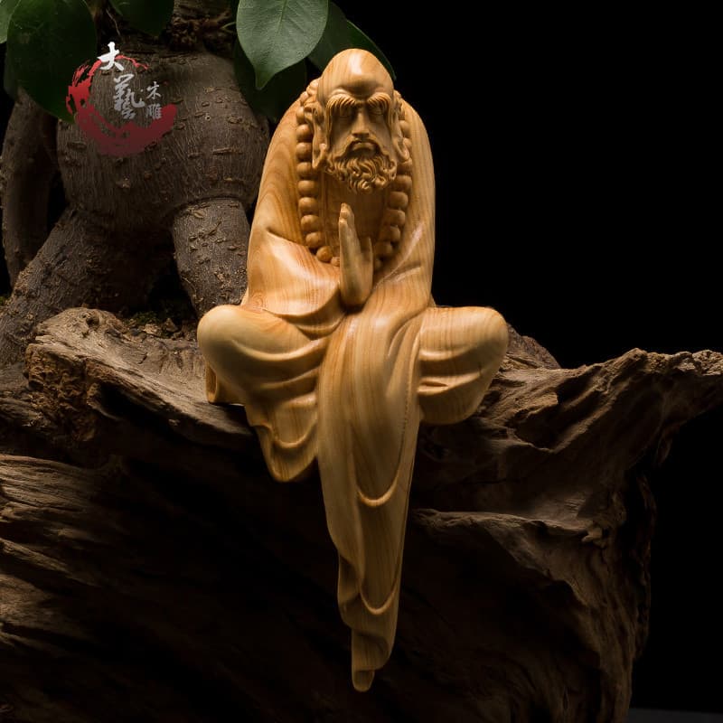 Caixa de madeira estátua de buda alça peça estilo chinês casa escultura artesanato personagem requintado escultura em ma