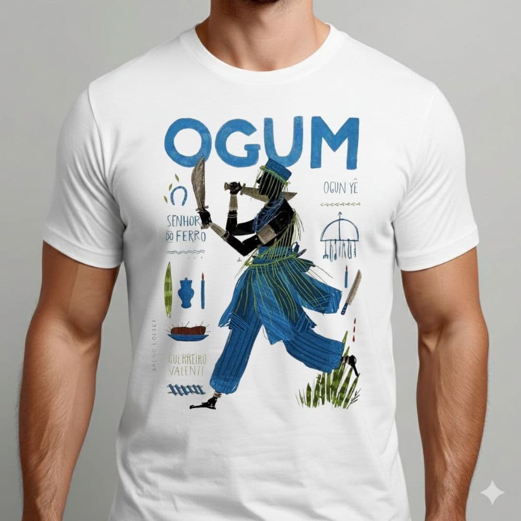 Camiseta Camisa 100%Algodão Unissex Umbanda Ogum Masculina Unissex Camisa Orixá Ogum Religiosa Lançamento