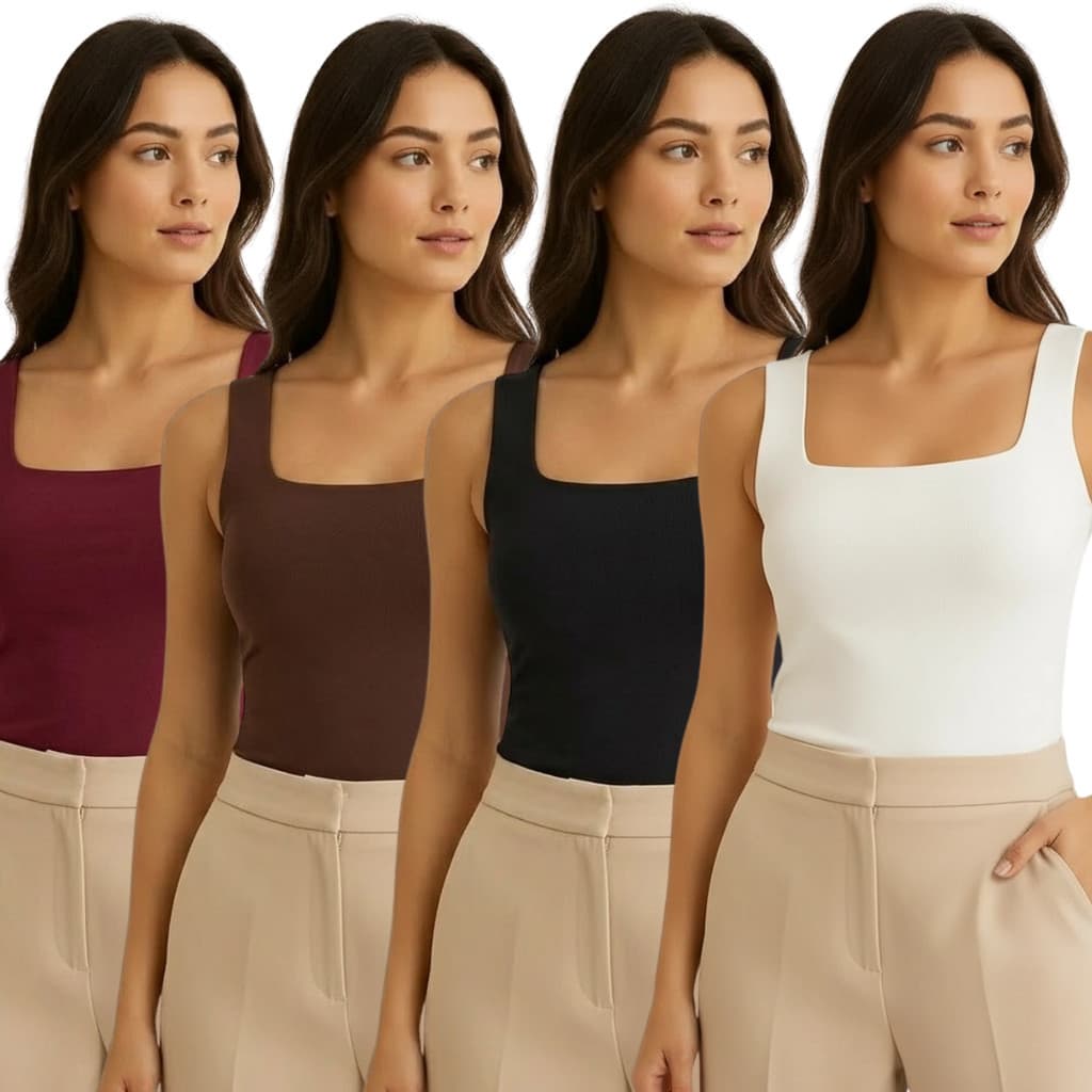 Regatas Feminina Gola Quadrada Suplex Premium Forro Duplo Alça Larga Modela Corpo Forro Duplo