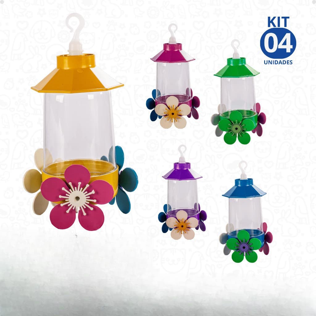 Kit Bebedouro Para Beija Flor Colibri Pássaro Com Chapeu Anti-Formiga 250ml Jel Plast