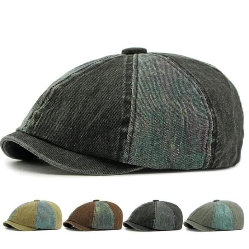 Bonés de Algodão Estilo Newsboy 2025, Boné Boina de Denim Lavado, Boné Masculino de Aba Reta, Boné Feminino Estilo Pinto